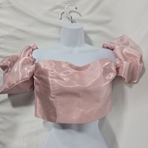 Forever 21 Cropped Pink Structured Taffeta Top | Size Small